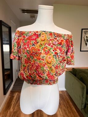 Bohemian Cynthia Rowley Paisley Floral Off-Shoulder Crop Top